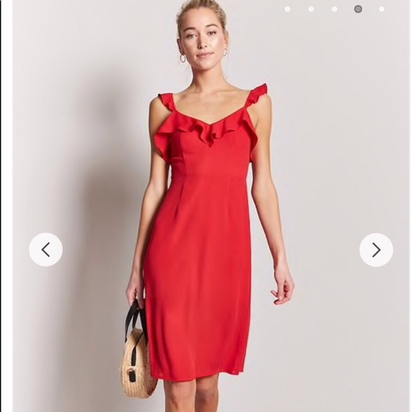 Forever 21 Dresses & Skirts - NEW Red Ruffle Slip On Dress with Open back Medium
